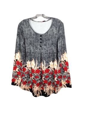 DJT Floral Print Long Pleated Front Blouse Shirt Size M